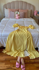Classy A line Off The Shoulder Yellow Satin Long Party Dress Prom Dresses Evening Dress HZ1024