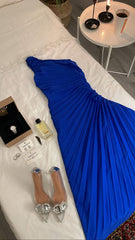 Classy Sheath One Shoulder Royal Blue Chiffon Long Party Dress Prom Dresses Evening Dress HZ1024