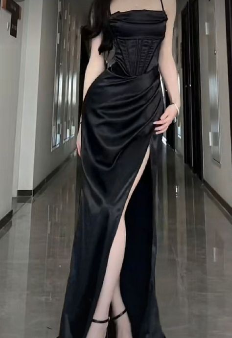Elegant Sheath Spaghetti Straps Black Slit Long Prom Dress Evening Dresses HZ1024