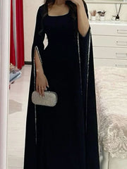 Classy Sheath Square Neckline Long Sleeves Black Long Party Dress Prom Dresses Evening Dress HZ1024