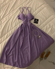 Elegant A Line Spaghetti Straps Lilac Long Prom Dress Evening Dresses HZ1024