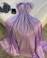 Classy Sheath Strapless Long Lilac Satin Party Dress Prom Dresses Evening Dress HZ1024