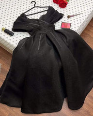 Elegant A Line Off The Shoulder Black Long Prom Dress Evening Dresses HZ1024