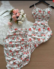 Elegant Mermaid Spaghetti Straps Floral Long Prom Dress Evening Dresses With Ruffles HZ1024