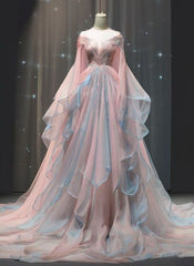 Elegant Ball Gown Off The Shoulder Pink Chiffon Long Prom Dress Evening Dresses HZ1024