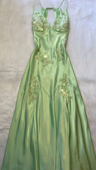 Pretty Mermaid V Neckline Green Satin Backless Evening Dress Prom Dresses With Beads HZ1024