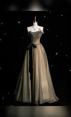 Pretty A Line Strapless Tulle Long Ruffles Evening Dress Prom Dresses HZ1024