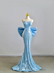 Pretty Mermaid Sweetheart Sequin Long Evening Dress Prom Dresses With Bow HZ1024