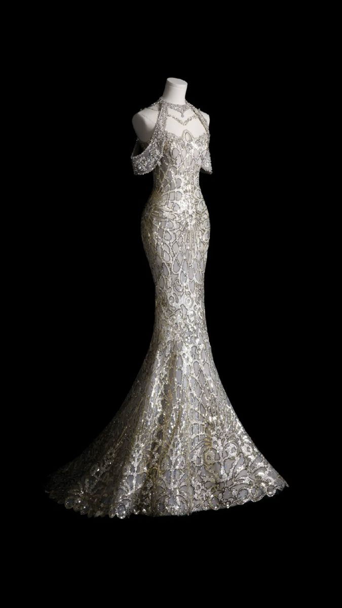 Pretty Mermaid Jewel Sequin Long Evening Dress Lace Prom Dresses With Sleeves HZ1024