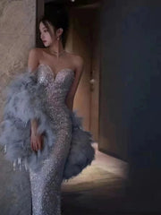 Pretty Mermaid Sweetheart Sequin Long Evening Dress Prom Dresses Birthday Outfits HZ1024