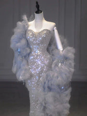 Pretty Mermaid Sweetheart Sequin Long Evening Dress Prom Dresses Birthday Outfits HZ1024