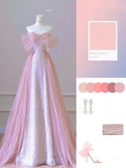 Elegant A line Off The Shoulder Pink Sequin Evening Dress Long Prom Dresses With Sleeves HZ1024