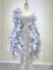 Elegant Mermaid Sweetheart Neckline Silver Sequin Evening Dress Long Prom Dresses HZ1024