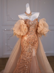 Sparkly Mermaid Sweetheart Sequin Long Slit Gold Evening Dress Prom Dresses With Beads HZ1024