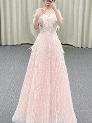Gorgeous A Line Off The Shoulder Sequin Pink Long Evening Dress Prom Dresses Birthday Outfits HZ1024