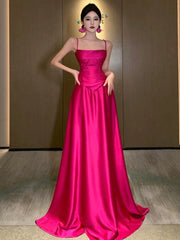 Gorgeous A line Spaghetti Straps Hot Pink Long Evening Dress Prom Dresses Birthday Outfits HZ1024