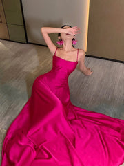 Gorgeous A line Spaghetti Straps Hot Pink Long Evening Dress Prom Dresses Birthday Outfits HZ1024