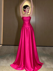 Gorgeous A line Spaghetti Straps Hot Pink Long Evening Dress Prom Dresses Birthday Outfits HZ1024