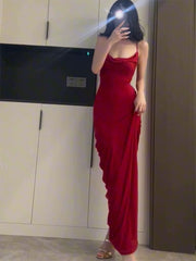 Gorgeous Sheath Spaghetti Straps Red Long Evening Dress Prom Dresses Birthday Outfits HZ1024