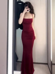 Gorgeous Mermaid Spaghetti Straps Burgundy Evening Dress Prom Dresses Birthday Outfits HZ1024