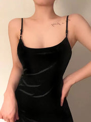Gorgeous Sheath Spaghetti Straps Black Evening Dress Prom Dresses Birthday Outfits HZ1024