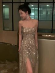 Sexy Sheath Strapless Champagne Sequin Evening Dress Prom Dresses Birthday Outfits HZ1024