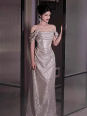 Sexy Sheath Off The Shoulder Sequin Long Evening Dress Prom Dresses Birthday Outfits HZ1024