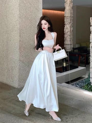 Vintage A Line Square Neckline White Satin Evening Dress Prom Dresses HZ1024