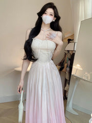 Vintage A Line Spaghetti Straps Ombre Pink Long Evening Dress Prom Dresses HZ1024