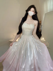 Vintage A Line Spaghetti Straps Ombre Pink Long Evening Dress Prom Dresses HZ1024