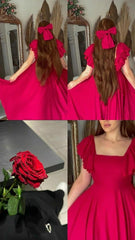 Sexy A line Square Neckline Hot Pink Prom Dress Party Evening Dress HZ1024