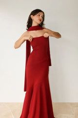 Pretty Mermaid Strapless Burgundy Long Prom Dress Evening Dresses HZ1024