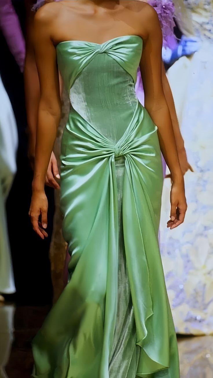 Pretty Mermaid Strapless Green Satin Long Prom Dress Evening Dresses HZ1024