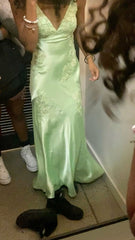 Pretty Mermaid Straps Mint Green Silk Satin Long Prom Dress Evening Dresses HZ1024
