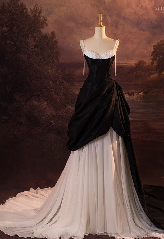 Vintage Ball Gown Spaghetti Straps Black Long Prom Dresses 1950s Retro Evening Dress HZ1024