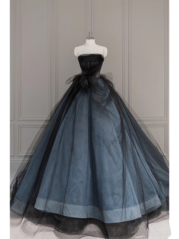 Vintage Ball Gown Strapless Blue Long Prom Dresses 1950s Retro Evening Dress HZ1024