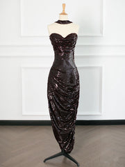 Sexy Sheath Strapless Sequin Prom Dresses Party Evening Dress With Ruffles HZ1024