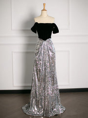 Sexy A Line Off The Shoulder Sequin Prom Dresses Party Evening Dress With Ruffles HZ1024
