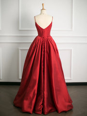 Simple Ball Gown Spaghetti Straps Red Satin Prom Dresses Party Evening Dress HZ1024