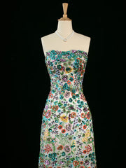 Vintage A Line Strapless Sequin Floral Long Prom Dresses Evening Dress HZ1024