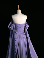 Pretty A Line Off The Shoulder Grape Satin Long Prom Dresses Party Evening Dress HZ1024