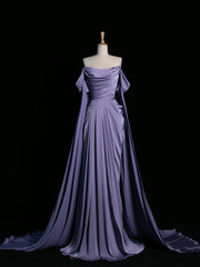Pretty A Line Off The Shoulder Grape Satin Long Prom Dresses Party Evening Dress HZ1024