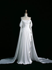 Pretty A Line Off The Shoulder White Satin Long Prom Dresses Party Evening Dress HZ1024