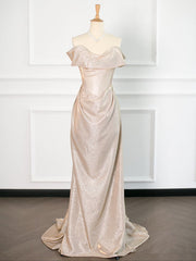 Pretty Mermaid Off The Shoulder Sequin Long Prom Dresses Party Evening Dress HZ1024