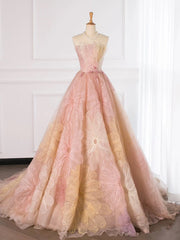 Pretty Ball Gown Sweetheart Floral Tulle Long Prom Dresses Party Gown Evening Dress HZ1024
