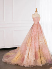 Pretty Ball Gown Sweetheart Floral Tulle Long Prom Dresses Party Gown Evening Dress HZ1024