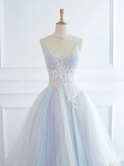 Pretty Ball Gown Spaghetti Straps Tulle Long Prom Dresses Party Gown Evening Dress HZ1024