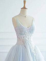 Pretty Ball Gown Spaghetti Straps Tulle Long Prom Dresses Party Gown Evening Dress HZ1024