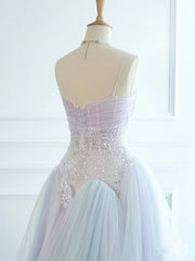 Pretty Ball Gown Spaghetti Straps Tulle Long Prom Dresses Party Gown Evening Dress HZ1024