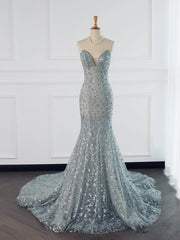 Pretty Mermaid High Neckline Sequin Long Prom Dresses Party Gown Evening Dress HZ1024